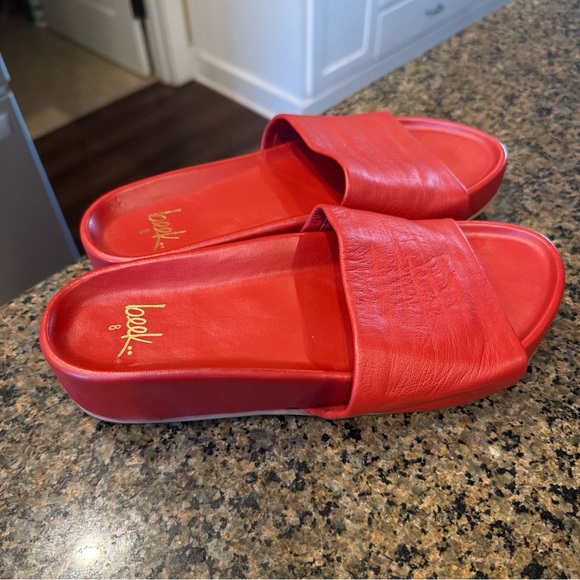 BEEK PELICAN LEATHER PLATFORM WOMEN'S SANDALS Red 8 New Condition - Picture 2 of 5